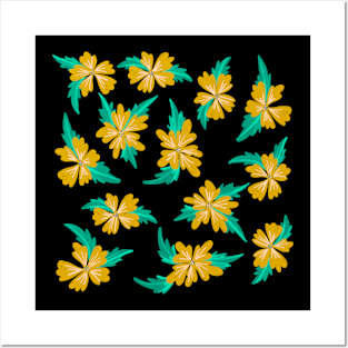 Black yellow flowers Posters and Art